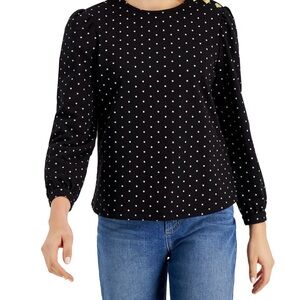 Charter club black and white polka dot sweatshirt with gold hearts size petite l